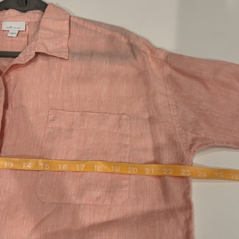 J. Jill Womens Sz M Love Linen Button Up Shirt Peach Salmon 100% Linen Coastal - Picture 5 of 11